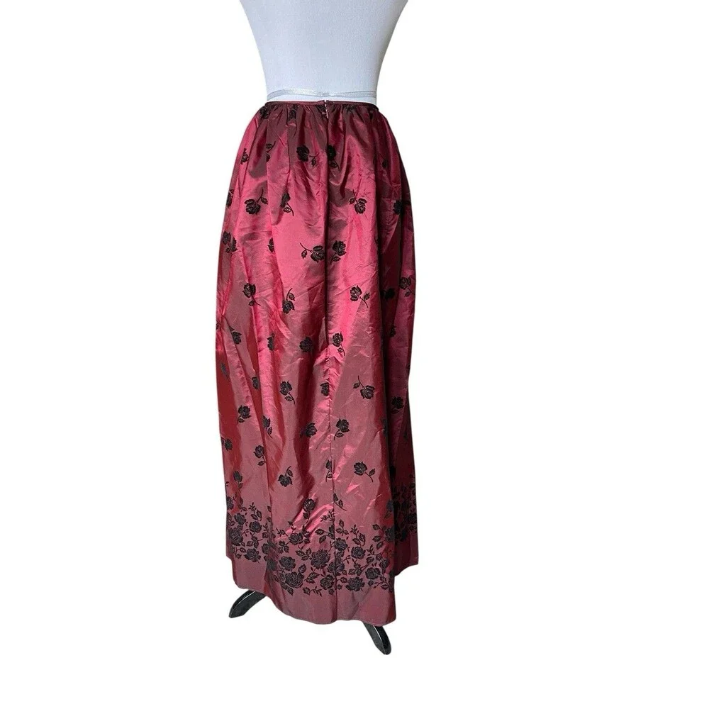 Vintage Jessica McClintock Y2K Velvet Rose Taffeta Skirt Size 10 Wine Whimsygoth